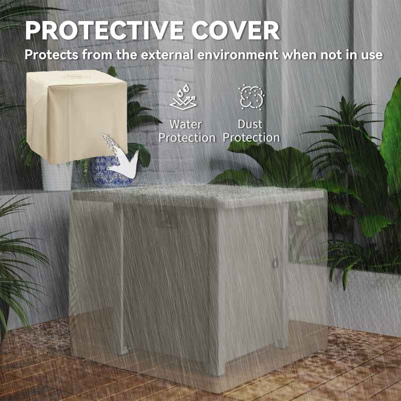 Outsunny Propane Gas Fire Pit Table for Garden, 40000 BTU Smokeless Firepit Outdoor Heater with Waterproof Cover, Glass Screen, Glass Beads and Lid, Wood Effect, 71 x 71 x 62.5cm, Dark Grey