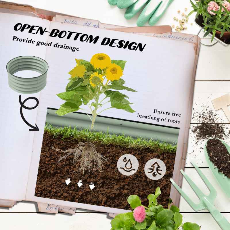 Outsunny Steel Raised Beds for Garden Set of 2, Outdoor Elevated Planter Box with Safety Edging, Easy-to-assemble Stock Tank for Growing Flowers, Herbs and Vegetables, Green