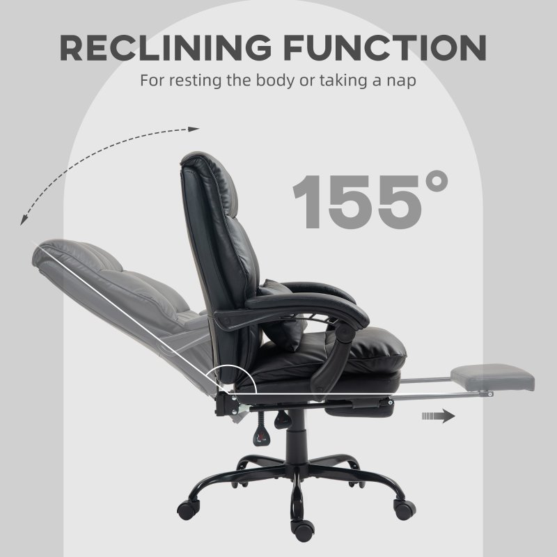 HOMCOM Executive Office Chair with Footrest, PU Leather High Back Desk Chair with Lumbar Support, Swivel Computer Chair with Adjustable Height and Padding Armrests, Black