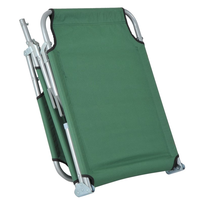 Outsunny Reclining Sun Lounger Chair Folding Camping Bed with 4-Position Adjustable Backrest, for Travel Indoor Outdoor Office Fishing, Green
