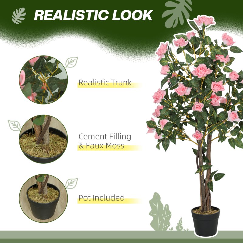 HOMCOM Set of 2 Decorative Artificial Plants, Faux Silk Rose Trees in Pot, Fake Plants for Home Indoor Decor, 110?cm, Pink