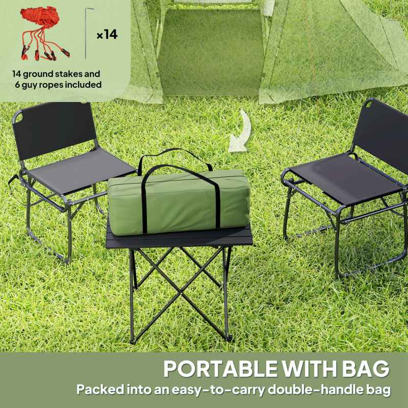 Outsunny 3 Man Camping Tent with Living Area and 2 Bedrooms, 3000mm Waterproof Family Tent with Sewn-in Groundsheet and bag, Portable Dome Shelter  for Hiking, Festival, Backpacking, Green