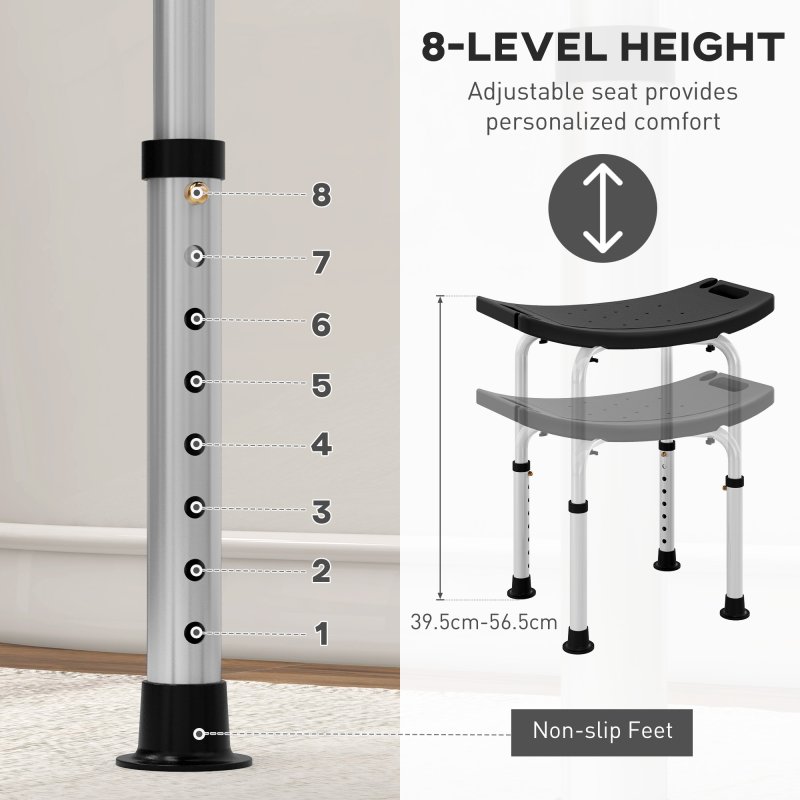 HOMCOM Height Adjustable Shower Stool, Aluminium Shower Chair, Non-Slip Bath Stool for Elderly, Disabled, Seniors, Pregnant