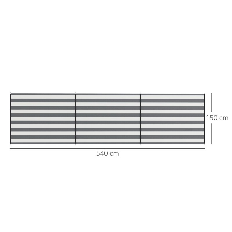 Outsunny 4 Pole Camping Windbreaks, Beach Wind Shield Shelter with Carry Bag and Steel Poles, Outdoor Caravan Privacy Shield, 540cm x 150cm, Grey and White