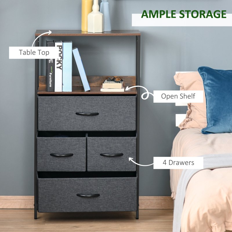 HOMCOM 4 Drawer Storage Chest Unit Home Cabinet w/ Shelves Home Living Room Bedroom Entryway Living Furniture