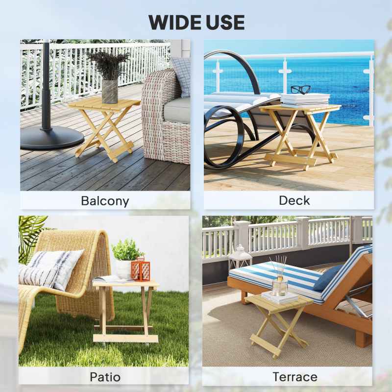 Outsunny Fir Wood Folding Coffee Table, Lightweight Small Garden Table with Slatted Top, Portable Folding Side Table for Balcony Deck Patio Terrace, Nature Wood Finish