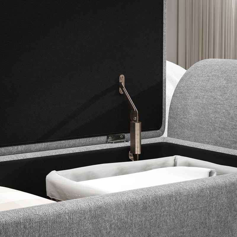 HOMCOM Storage Ottoman with Armrest, Upholstered Linen Storage Bench, Window Seat with Rubberwood Legs, Footstool for Bedroom Living Room, Hallway, Dark Grey