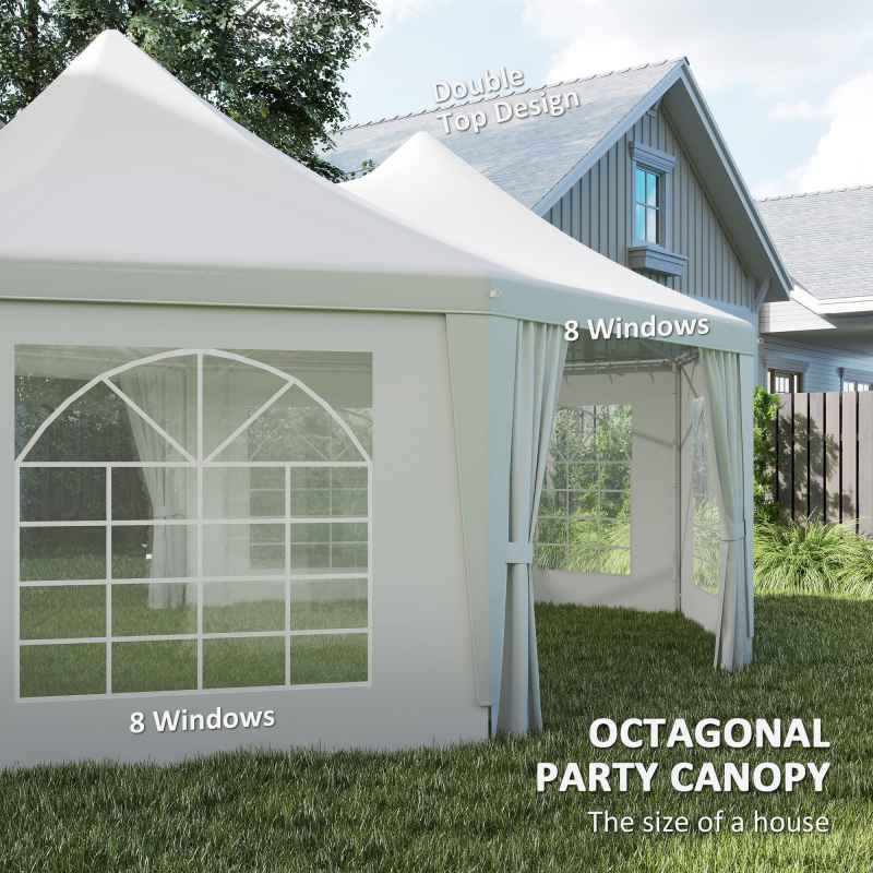 Outsunny 6.8 x 5m Octagonal Marquee Gazebo, Heavy Duty Wedding Party Tent with Sides and Doors, White