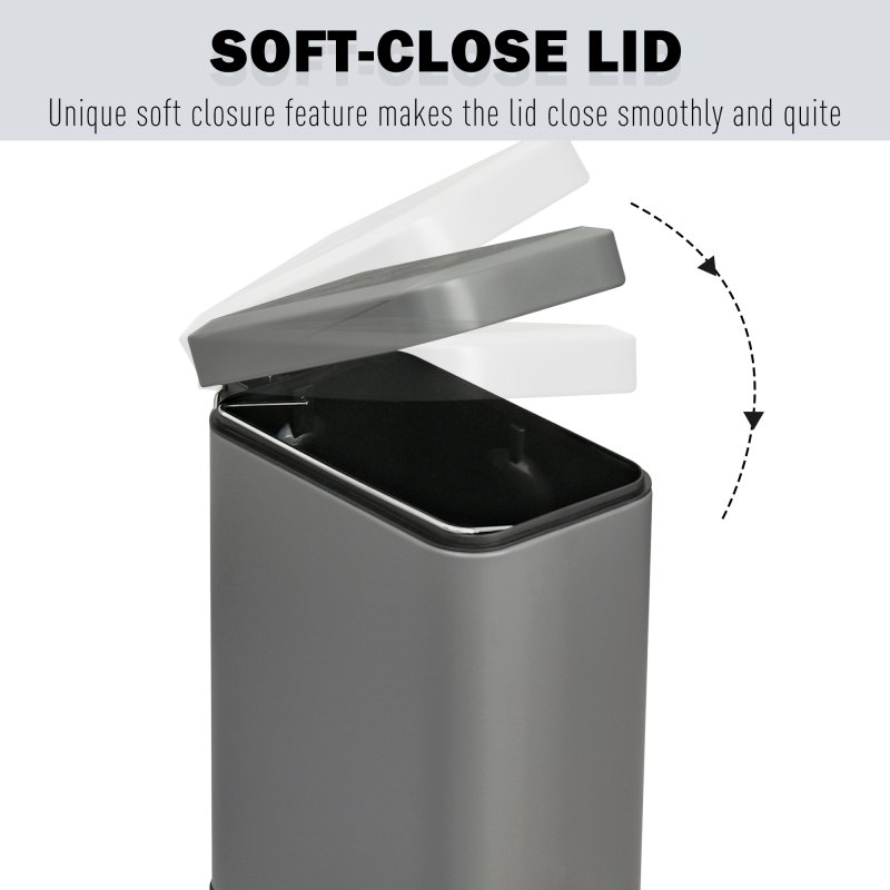 HOMCOM 5L Rectangular Compact Bin Steel Body Removable Bucket Quiet-Close Lid w/ Pedal Lid Rubbish Trash Can Home Office Bedroom Bathroom Living Room Garbage Tidy Clean 