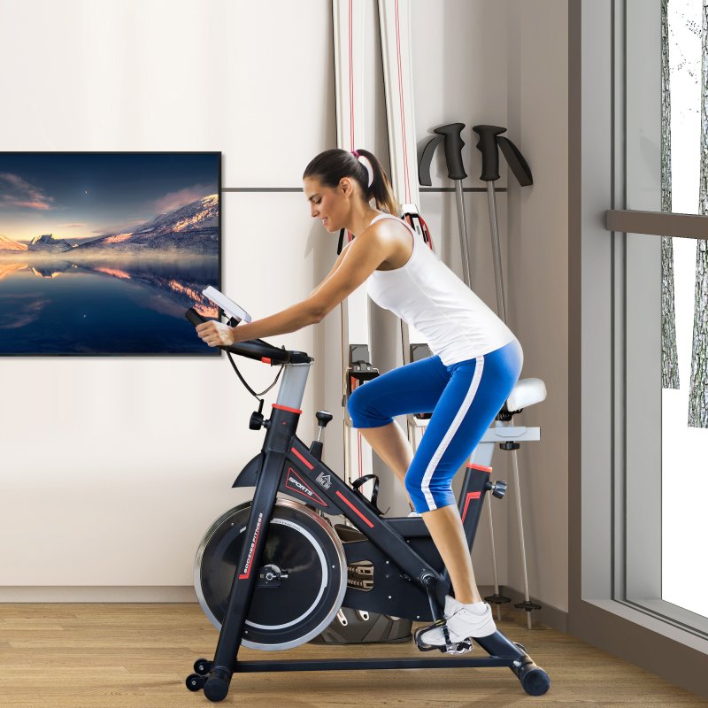 HOMCOM Exercise Bike, Indoor Stationary Bike with 8kg Flywheel, Heart Rate Sensor and LCD Monitor, Cycling Bike for Home, Gym, Office, Cardio Workout - Black