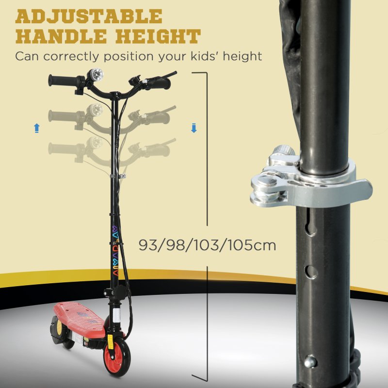 HOMCOM 120W E-Scooter Folding Electric Scooter with 12km/h Maximum Speed, Three Mode LED Headlight, Adjustable Height, Warning Bell, for Ages 7-14 Years - Red