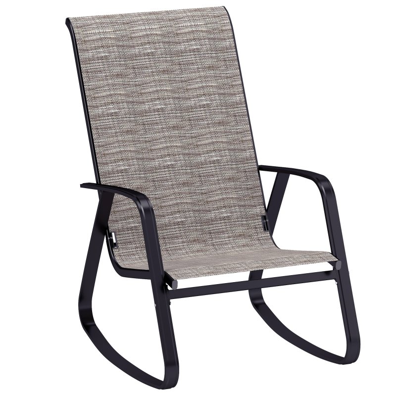 Outsunny Garden Rocking Chair, Ergonomic Outdoor Rocking Chair with Armrests, High Backrest, Steel Frame Relaxing Rocker Armchair Seat for Patio, Balcony, Porch, Light Brown