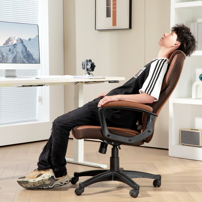 HOMCOM Executive Office Chair, PU Leather High Back Desk Chair, Swivel Computer Chair with Adjustable Height and Tilt Function, Brown
