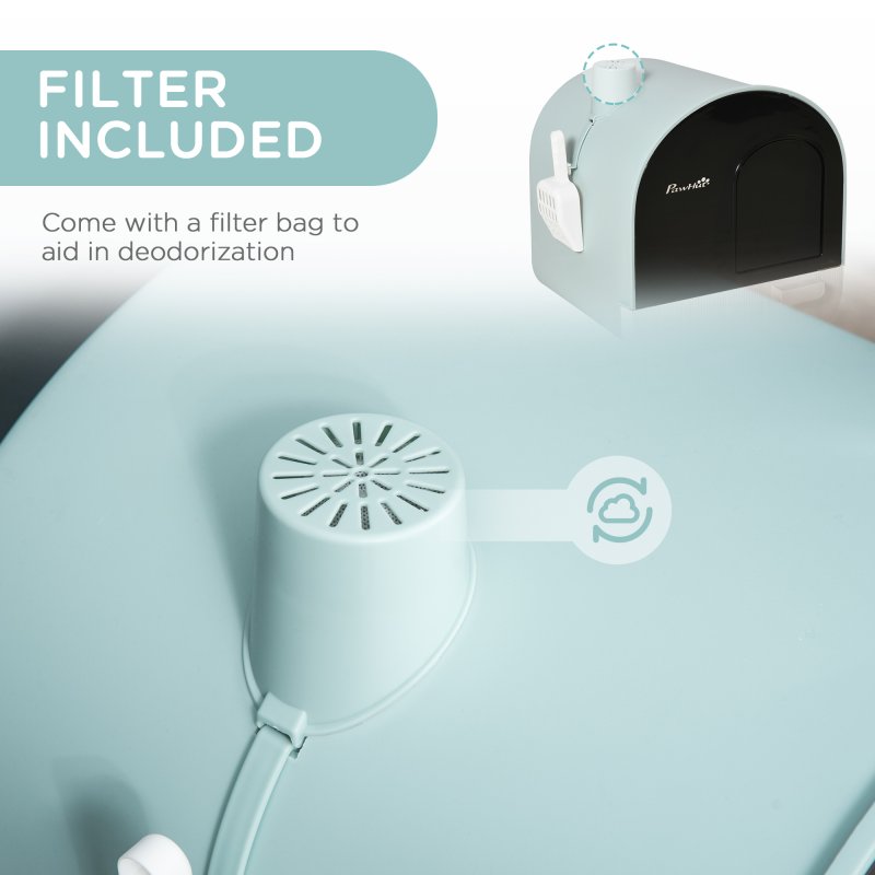 PawHut Cat Litter Box Kitten Litter Tray w/ Hood, Scoop, Filter, Flap Door, 43 x 44 x 47cm - Green