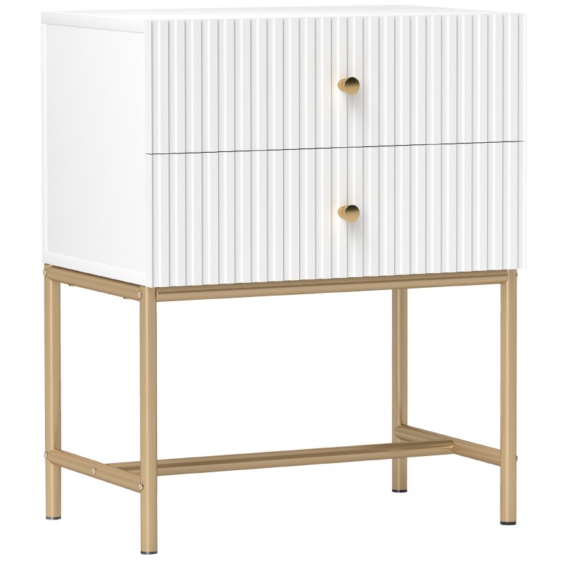 HOMCOM Bedside Table with 2 Drawers, Modern Bedside Cabinet with Storage and Metal Legs for Bedroom, Living Room, White
