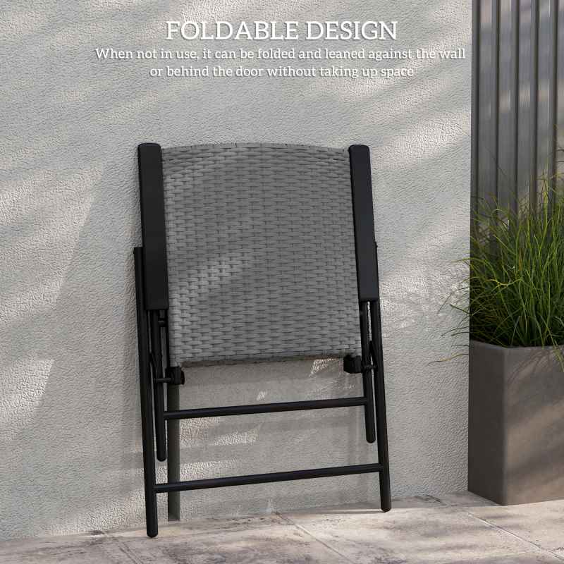 Outsunny Folding Garden Chairs Set of 4, PE Rattan Garden Dining Chairs with Armrests, High Back and Steel Frame, Weather Resistant Outdoor Dining Furniture for Patio, Balcony, Grey