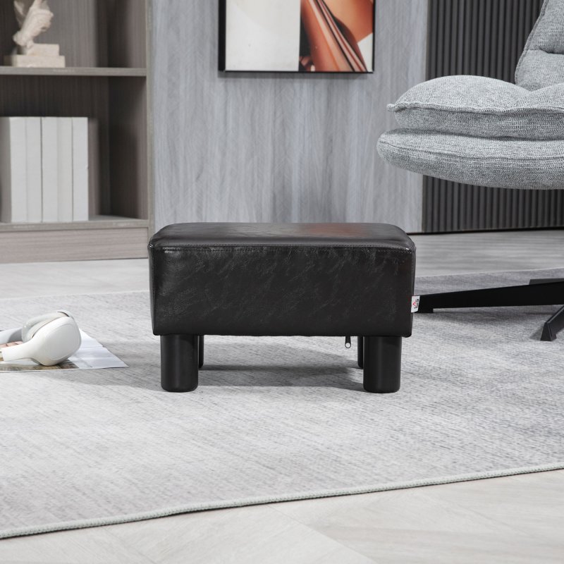 HOMCOM Faux Leather Footstool, Small Foot Rest, Rectangle Sofa Stool for Bedroom Living Room, Brown