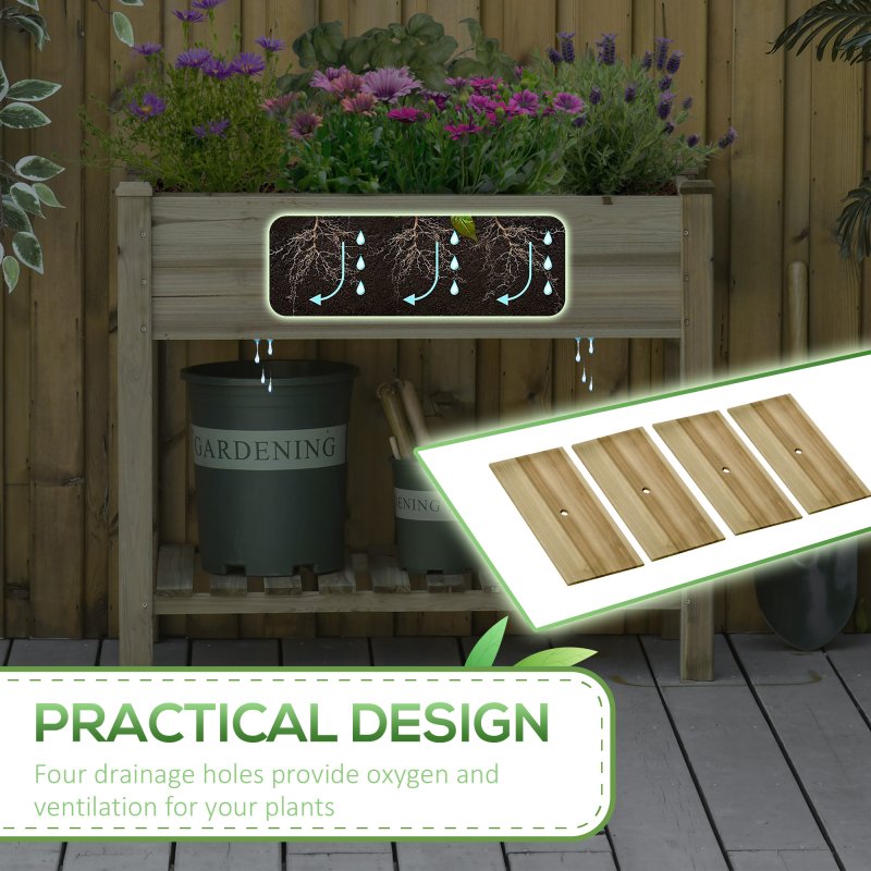 Outsunny 91cm x 51cm x 76cm Raised Garden Bed with Legs and Storage Shelf, Elevated Wooden Planter Box, Gardening Standing Growing Bed for Backyard, Patio, Balcony