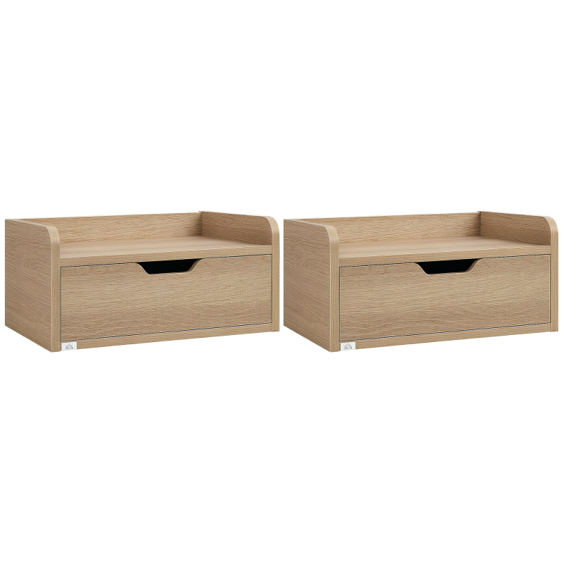 HOMCOM Floating Nightstand Set of 2 Wall Mounted Bedside Table with Storage Drawer for Bedroom, Natural
