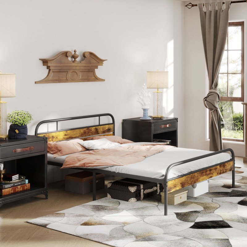 HOMCOM 5ft King Size Bed Frame with Headboard, Platform Bed Frame with Underbed Storage, Slat Support, No Box Spring Needed, Easy Assembly, Rustic Brown