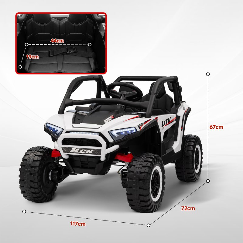 AIYAPLAY 2 Seater Ride on Truck, 24V 7AH Battery Powered Electric Ride On Car with Parental Remote Control, Spring Suspension, 3 Speeds, LED Lights, MP3, Horn, Music, White