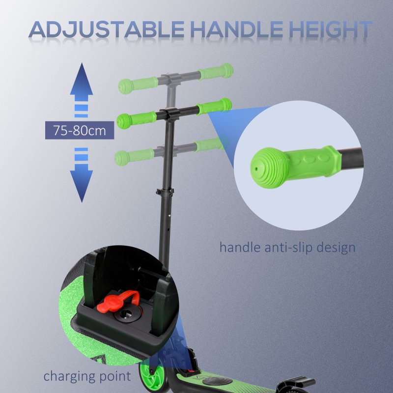 HOMCOM Kids Folding Electric Scooter Adult E Scooter, 120W, with Adjustable Height and Rear Wheel Brake, 8km/h Maximum Speed, for Children Ages 6-12 Years Old, Green