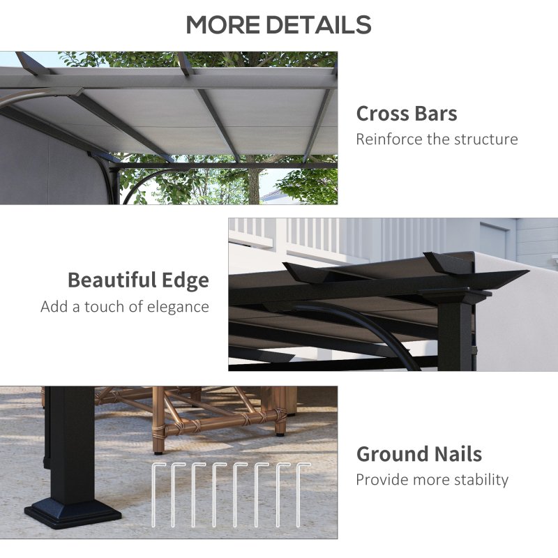 Outsunny 3 x 3(m) Garden Pergola, Outdoor Pergola Gazebo with Adjustable Canopy, Sun Shade Patio Canopy Shelter, Grey