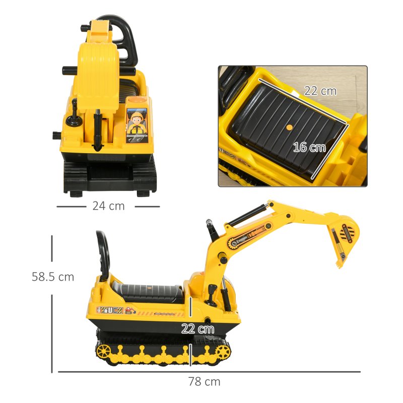 HOMCOM Kids Ride On Toy Digger Excavator Toy Tractors Walker Toddler Truck Basket Storage For Boys Girls 18-48 Months Yellow NO POWER