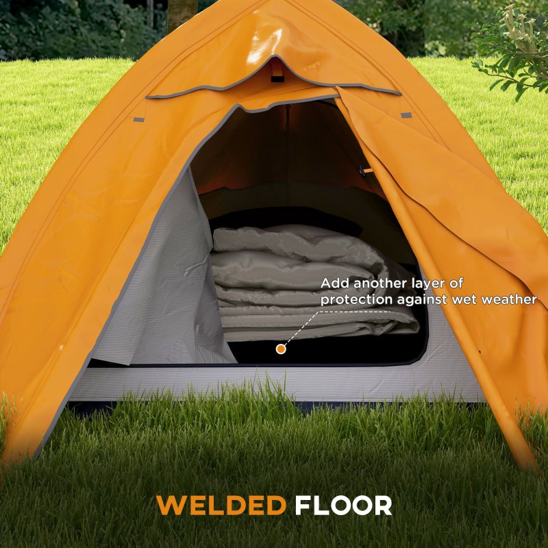 Outsunny 1-2 Man Camping Tent, Double Layer Dome Tent with 2000mm Waterproof Rainfly and Carry Bag, Lightweight for Fishing, Travel, Hiking, Sports, Festival, Orange