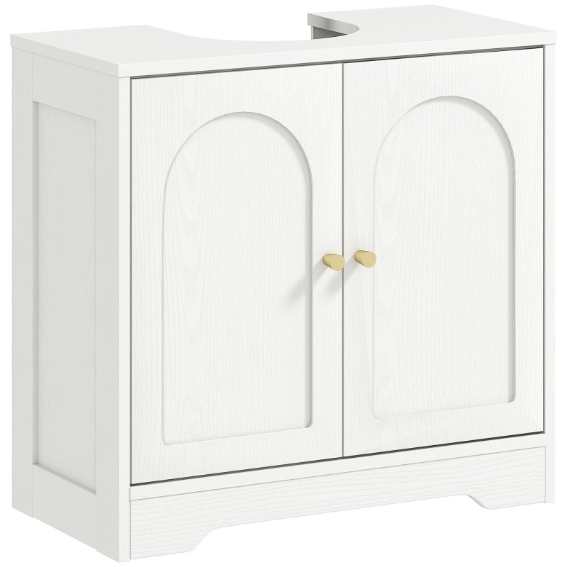 HOMCOM Under Sink Bathroom Cabinet, Freestanding Under Sink Cabinet with 2 Arch Doors and Adjustable Shelf for Basin without or with Pedestal, White