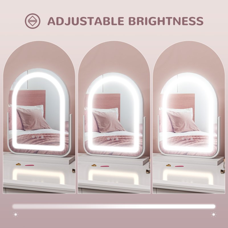 HOMCOM LED Vanity Mirror with Lights, 33 x 44.5cm Lighted Makeup Mirror with 3 Colour, 360 Degree Rotation, Touch Screen, for Bedroom and Dressing Room, White