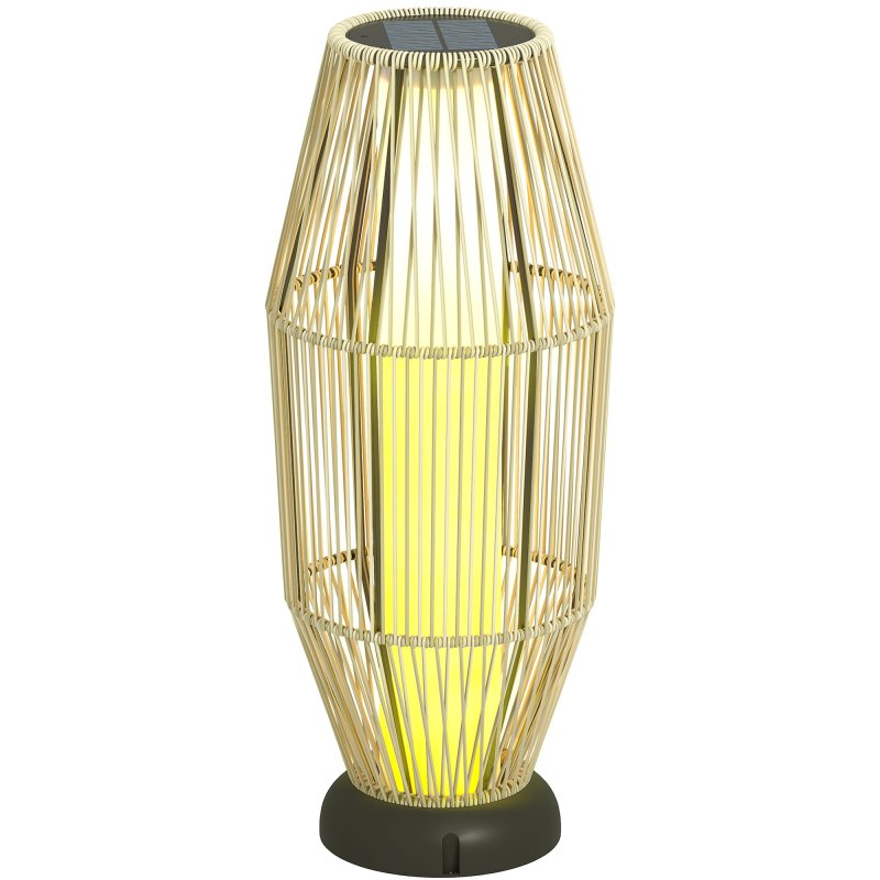 Outsunny Garden Rattan Lamp, 72 cm Tall Solar Rattan Floor Lamp, Solar Garden Light with Auto On/Off LED, IP44 for Outdoor, Porch, Pathway, Terrace, Grey