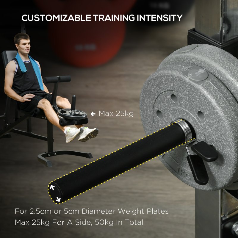 SPORTNOW Smith Machine & Cable Pulley System with Adjustable Weight Bench, Multifunction Home Gym Power Rack with Lat Pull Down System, Barbell Rack for Full Body Training, Black