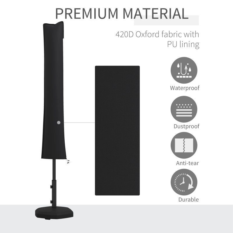 Outsunny Parasol Cover, Cantilever Umbrella Cover for 2-3.5 m Parasols, 420D Oxford Fabric Banana Umbrella Protector with Zipper for Outdoor Garden, Patio, Black