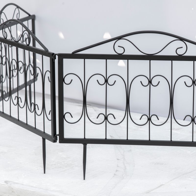 Outsunny Decorative Garden Fencing, 4PCs Outdoor Picket Fence Panels, Rustproof Metal Wire Landscape Flower Bed Border Edging Animal Barrier, Black