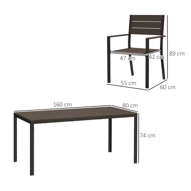 Outsunny 7 Piece Garden Furniture Set, 160 x 80 cm Rectangle Table and 6 Stackable Chairs Set, Outdoor Dining Set for Balcony, Deck, Dark Brown