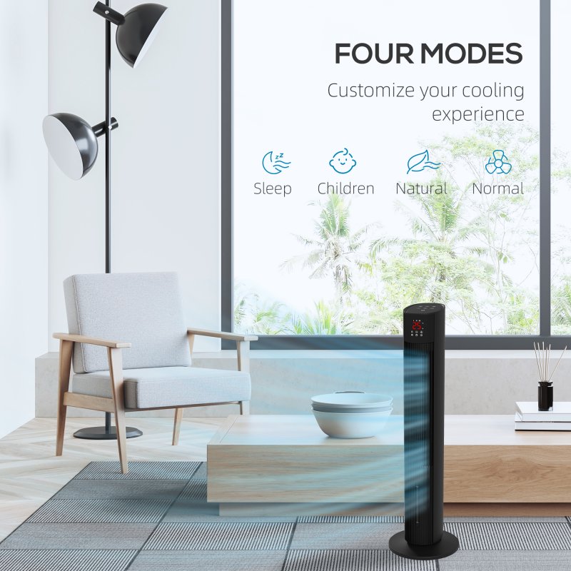 HOMCOM 42 Inch Tower Fan, Electric Cooling Fan with Ice Pack, Remote, 3.5L Water Tank, 12H Timer, Sleep Mode, 3 Speed, 4 Modes, Children Lock, 70° Oscillating, 60W, Black