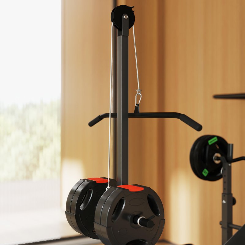 SPORTNOW Adjustable Weight Bench with Bench Press Rack, Leg Extension, Preacher Curl Bench and Lat Pull Down Machine for Home Gym, Incline or Flat Workout Bench for Strength Training Weight Lifting
