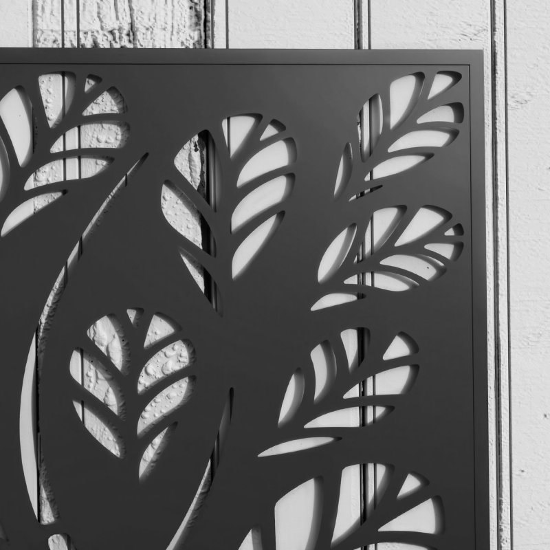 Outsunny Metal Garden Bed with Trellis, Wall Mounted or Freestanding Raised Planter with Privacy Panel, Twig and Leaf Cut-out Privacy Screen with Planter Box for Climbing Plants, Flowers, Vegetables
