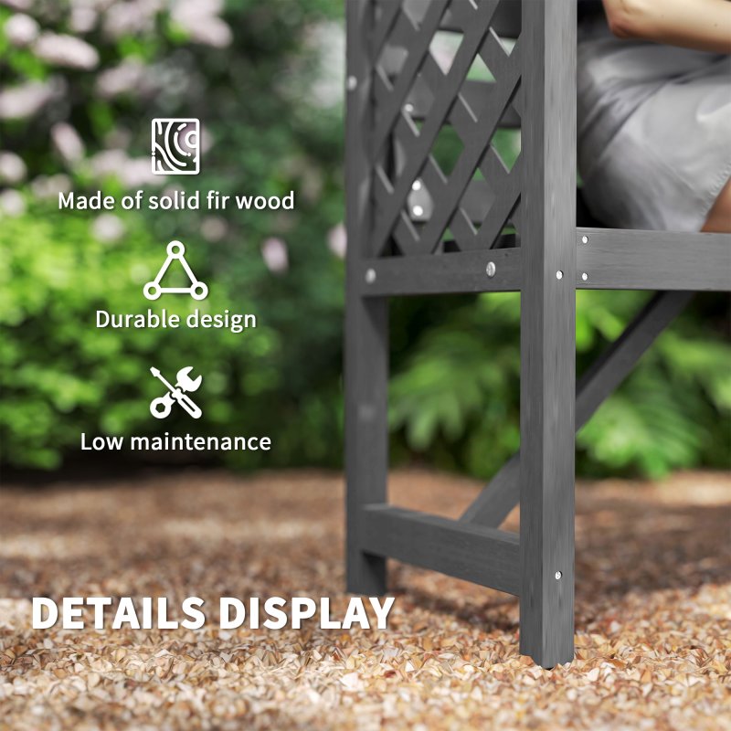 Outsunny Garden Bench, Arch Pergola with Natural Wooden Garden Arbour with Seat for Vines/Climbing Plants for Outdoor Space, Grey