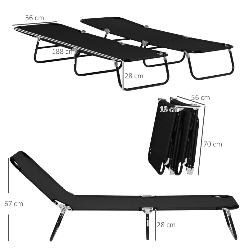 Outsunny Folding Sun Loungers Set of 2, Outdoor Day Bed with 5-Position Adjustable Backrest, Portable Recliner Garden Chairs with Breathable Mesh for Beach, Patio, Black