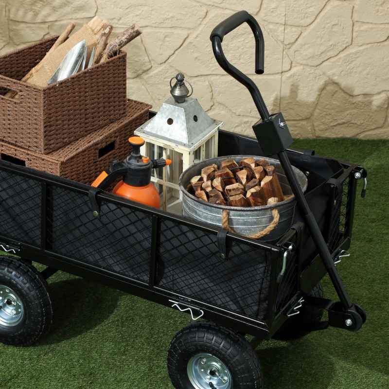 Outsunny Garden Trolley Cart, Heavy Duty Festival Trolley with Removable Liner, Quick-Release Sides, 10