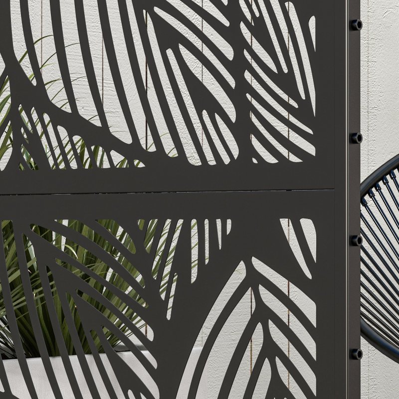 Outsunny Decorative Garden Privacy Screen with Stand, 6.5FT Freestanding Metal Outdoor Divider, Decorative Privacy Panel with Expansion Screws for Garden Pool Hot Tub, Leaf Style, Black