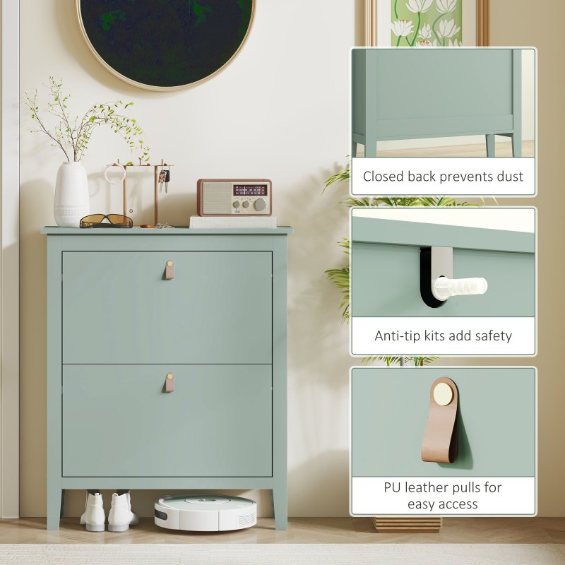 HOMCOM 2 Drawer Shoe Cabinet with Flip Doors, Narrow Shoe Storage Cabinet with Removable and Adjustable Shelves, 14 Pairs Footwear Cupboard for Hallway, Entryway, 80 x 24 x 95.5 cm