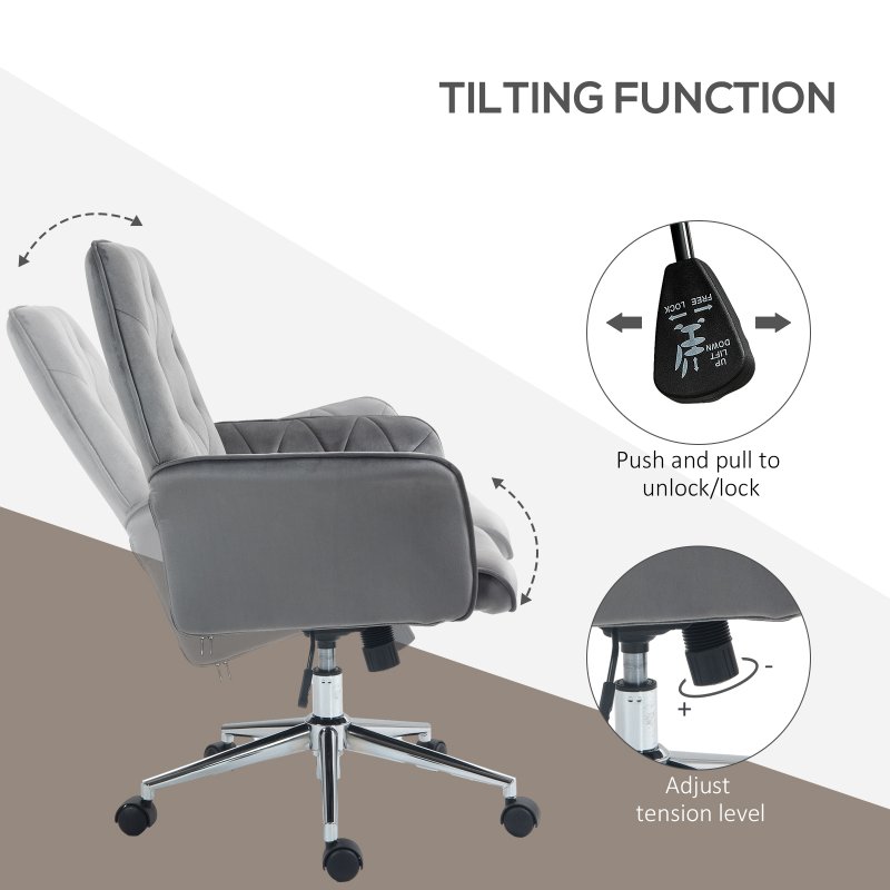 Vinsetto Office Desk Chair, Velvet-Feel Fabric Vanity Chair with Height Adjustable, Armrest, Swivel Chair for Home, Dark Grey