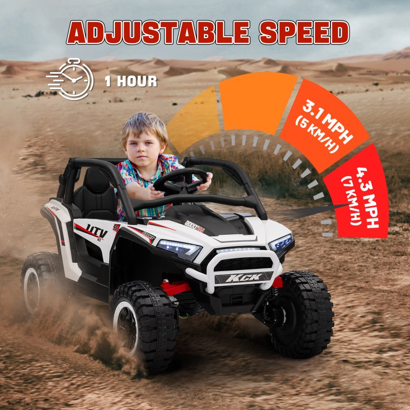 AIYAPLAY 2 Seater Ride on Truck, 24V 7AH Battery Powered Electric Ride On Car with Parental Remote Control, Spring Suspension, 3 Speeds, LED Lights, MP3, Horn, Music, White