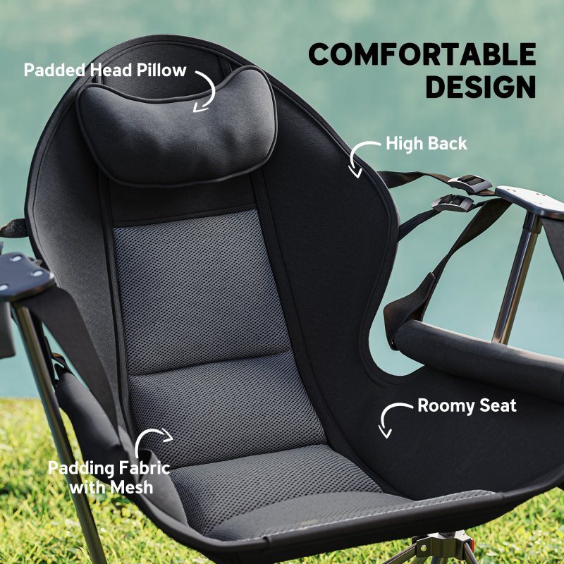 Outsunny Hammock Camping Chair Set of 2, Adjustable Back Swinging Camping Chair Portable Swinging Chair with Cup Holder, Headrest, Padded Seat and Carry Bag for Travel Fishing Hiking, Black