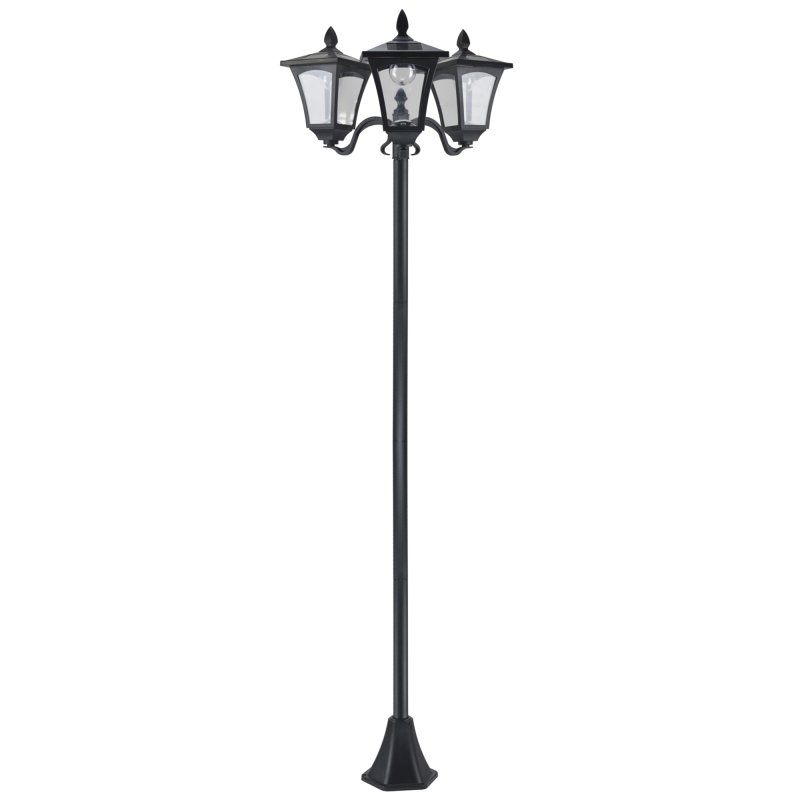 Outsunny 1.8m Traditional Victorian Style 3 Way Head Outdoor Garden Solar Post Lamp Sensor Dimmable LED Lantern Bollard Pathway IP44 - Black