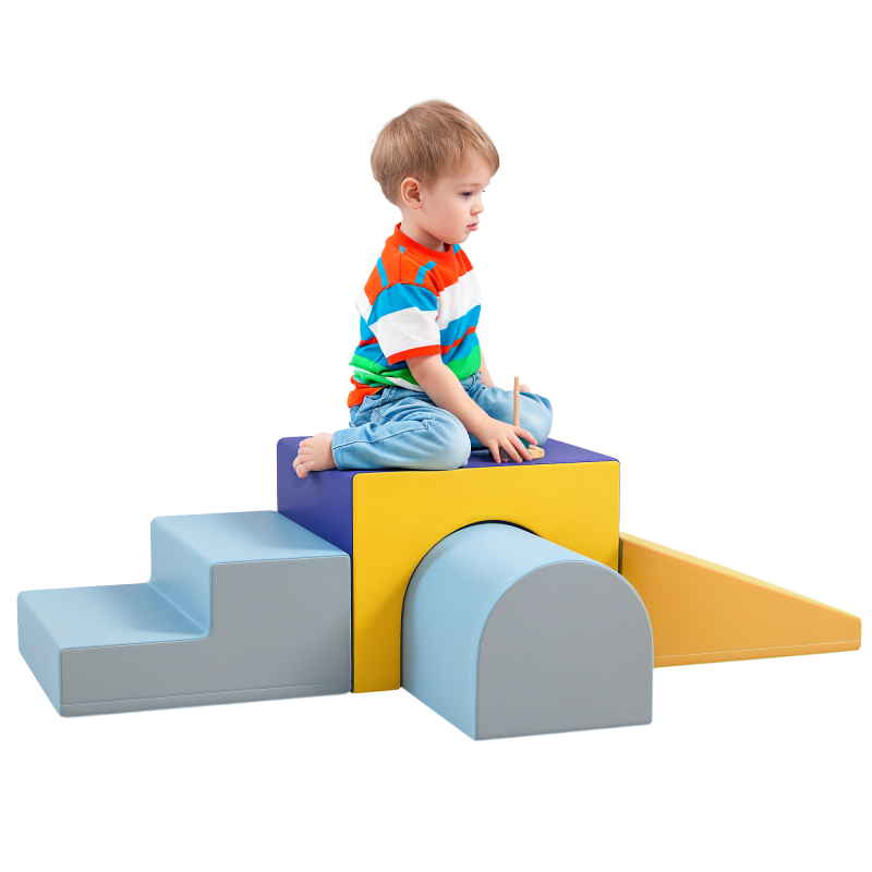 HOMCOM Baby Soft Play Set, 4 Piece Soft Play Equipment for Toddlers 12-36 Months, Climb and Crawl Foam Play, Kids Activity Play Toy, Blue
