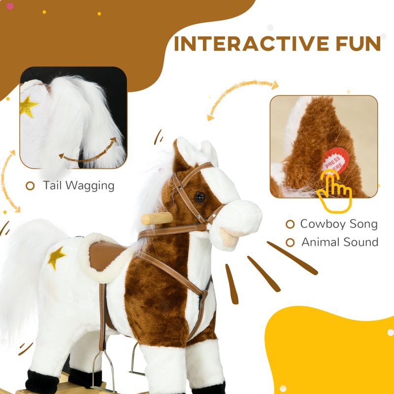 HOMCOM Rocking Horse with Music, Sound, Wagging Tail, Kids Ride On Horse with Saddle Gift for Ages 3-6 Years, Brown